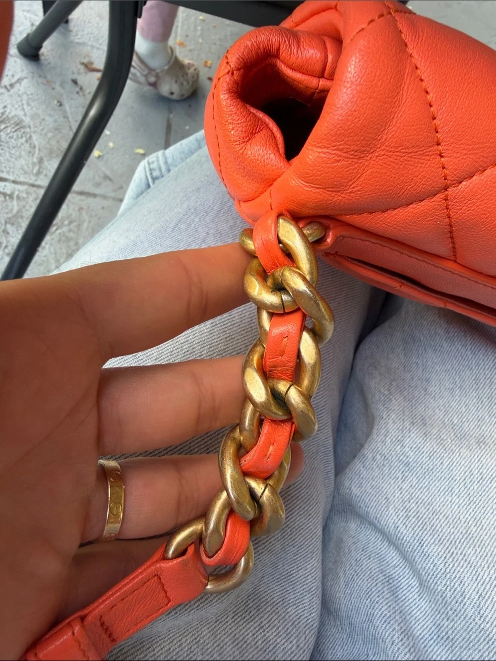 Chanel 19 Orange Quilted Chain belt bag